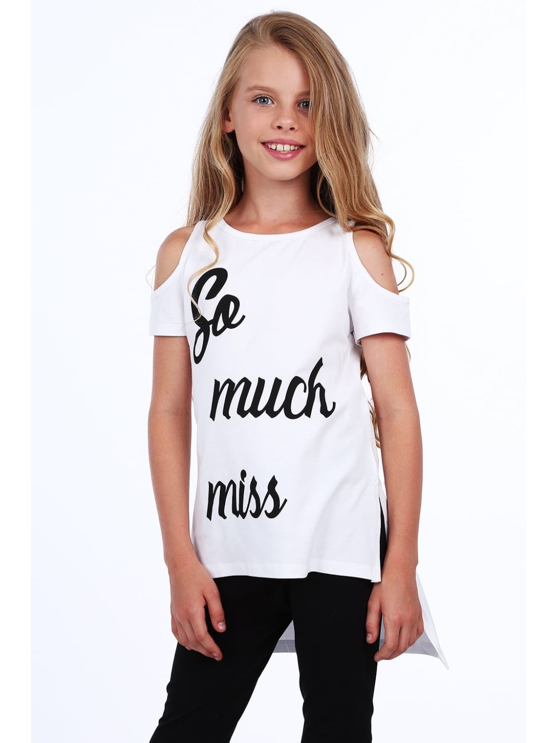 Girls\' blouse with bare shoulders, white NDZ8227 - Online store - Boutique